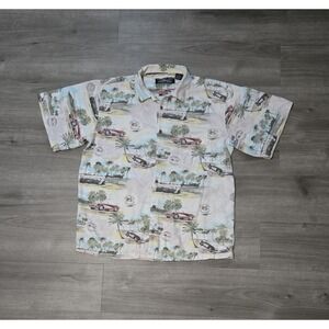 Vintage Newport Blue 50's All Over Print Corvette Hawaiian Button Up Shirt  2XL‎